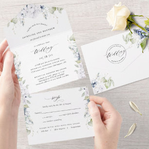 Elegant White With Blue Floral and Calligraphy All In One Invitation