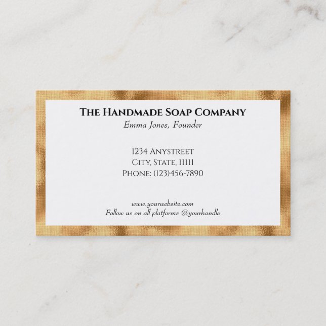 Elegant White with Faux Gold Foil Business Card (Front)
