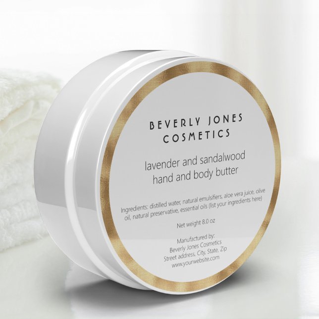 Elegant White with Faux Gold Foil Cosmetics Label (Creator Uploaded)
