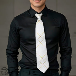 Elegant White with Gold Accent Men’s Necktie