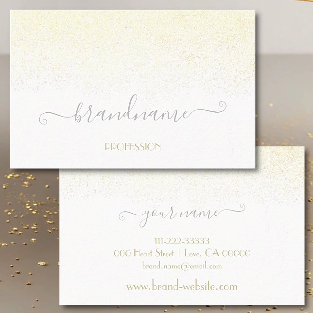 Elegant White with Gold Glitter Rain Professional Business Card (Creator Uploaded)