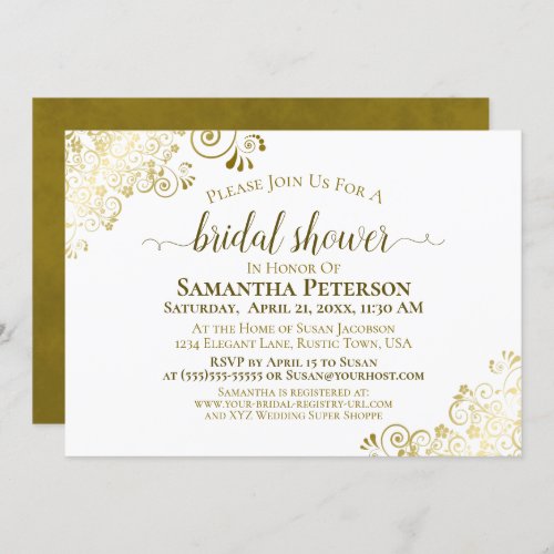 Elegant White With Gold Lace Frills Bridal Shower Invitation