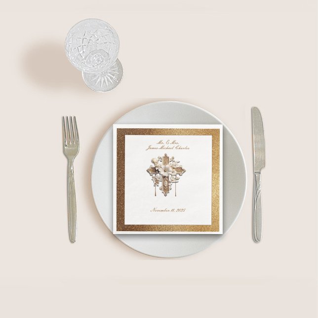 Elegant White with Gold Trim Wedding Dinner Paper Dinner Napkins (Creator Uploaded)