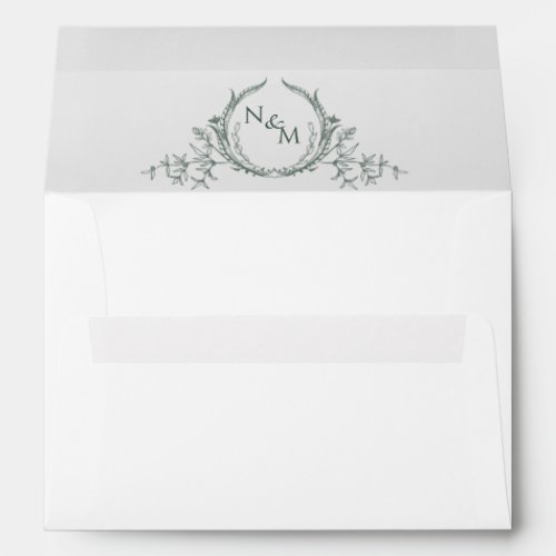 Elegant White With Green Monogram Wedding Envelope