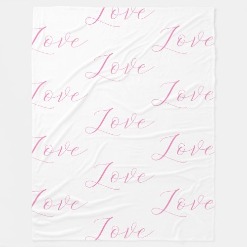 Elegant White with Pink Love  Fleece Blanket