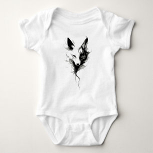 Elegant White Wolf Art in Black Ink Baby Bodysuit