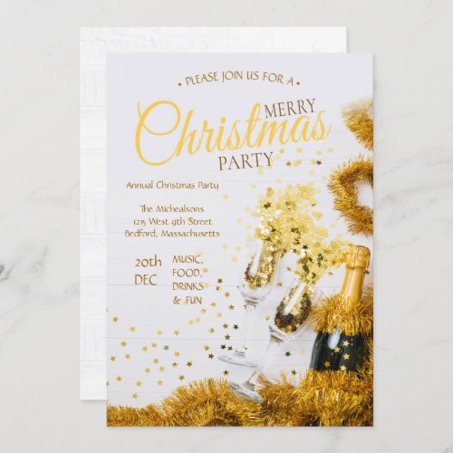 Elegant White Wood  Gold Christmas Party Invitation