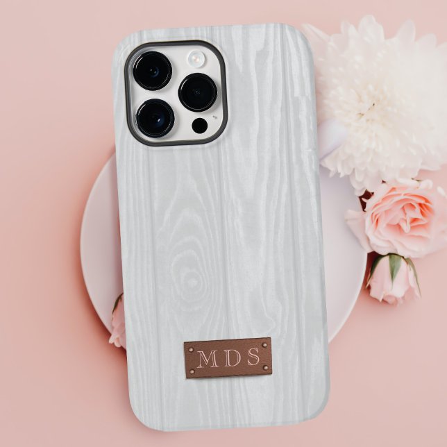 Elegant White Wood Grain Monogram Initials Case-Mate iPhone Case (A white washed wood look phone case with space for your initials. Cool!)