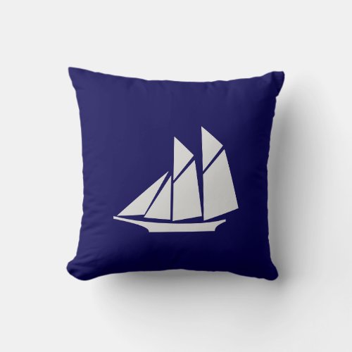 Elegant White Yacht on Navy Blue Throw Pillow