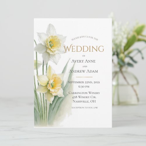 Elegant White  Yellow Daffodils Wedding Invitation