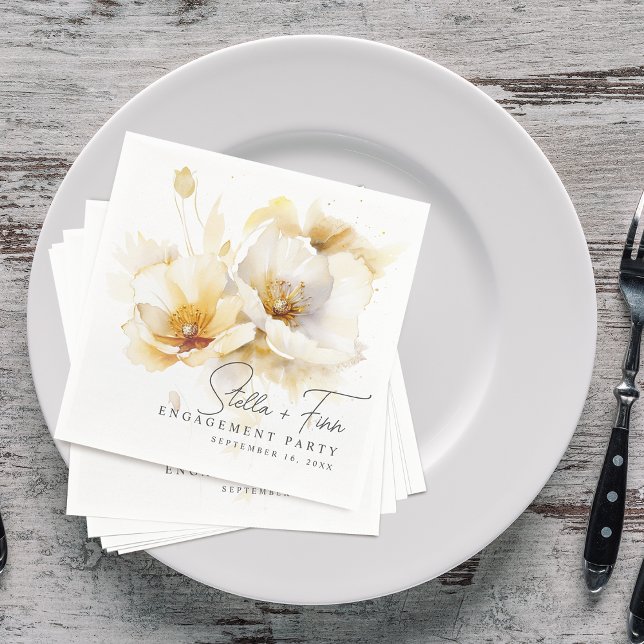Elegant White Yellow Gold Flower Engagement Napkins (Elegant White Yellow Gold Flower Engagement Napkins)