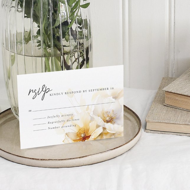 Elegant White Yellow Gold Flowers RSVP Card (Elegant White Yellow Gold Flowers RSVP Card)