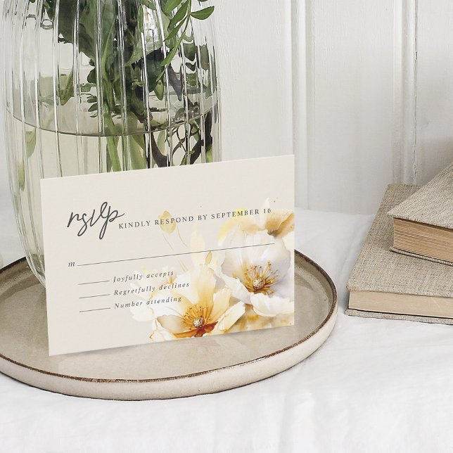 Elegant White Yellow Gold Flowers RSVP Card (Elegant White Yellow Gold Flowers RSVP Card)