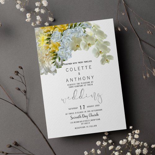 Elegant white yellow orchid floral Wedding  Invitation