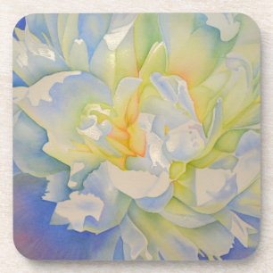 Elegant white yellow peony floral watercolor beverage coaster