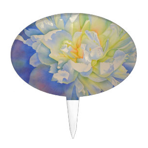 Elegant white yellow peony floral watercolor cake topper