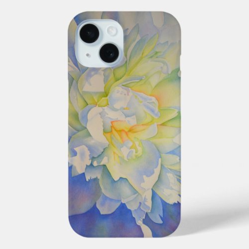 Elegant white yellow peony floral watercolor  iPhone 15 case