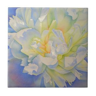 Elegant white yellow peony floral watercolor ceramic tile