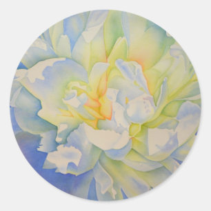 Elegant white yellow peony floral watercolor  classic round sticker