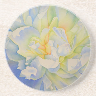 Elegant white yellow peony floral watercolor coaster