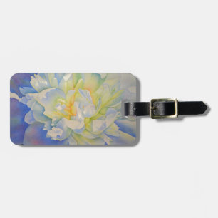Elegant white yellow peony floral watercolor luggage tag