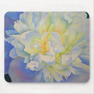 Elegant white yellow peony floral watercolor mouse pad