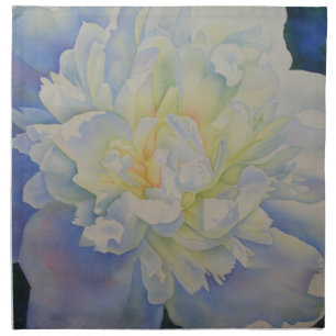 Elegant white yellow peony floral watercolor napkin