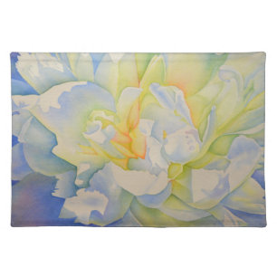Elegant white yellow peony floral watercolor placemat