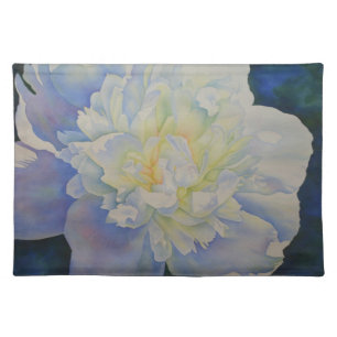 Elegant white yellow peony floral watercolor placemat