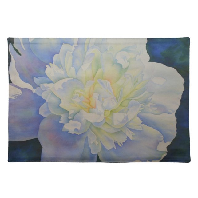 Elegant white yellow peony floral watercolor  placemat (Front)