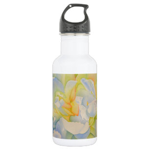 Elegant white yellow peony floral watercolor stainless steel water bottle