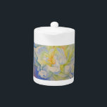 Elegant white yellow peony floral watercolor teapot<br><div class="desc">A beautiful watercolor original watercolor painting of white peonies in the morning sun.</div>