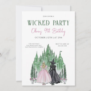Elegant Wicked themed Elphaba & Glinda Birthday Invitation