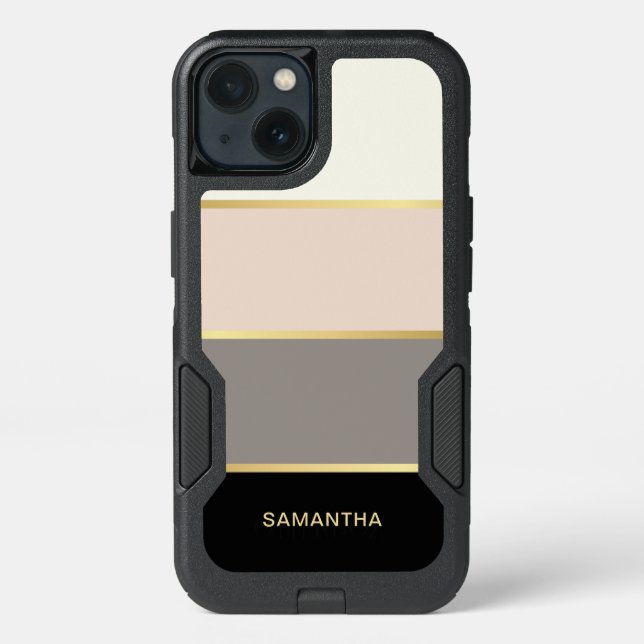 Elegant Wide Stripes with Your Name Otterbox iPhone Case (Back)