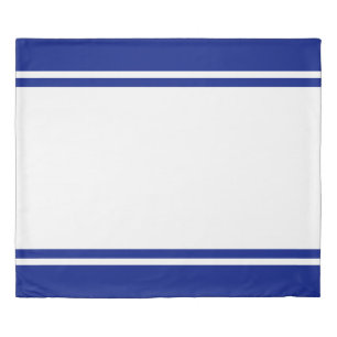 Elegant Wide White Racing Stripes On Navy Blue Duvet Cover