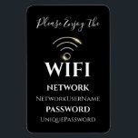Elegant WiFi   Magnet<br><div class="desc">Elegant WiFi Magnet features WiFi sign and modern text template in black background.A perfect design for Hotels, cafe, Office, Guest room, rental home.Also great as gift to your family .Please click on the personalize button to customize it with your text .Kindly visit my store " loveyouart" for other or similar...</div>