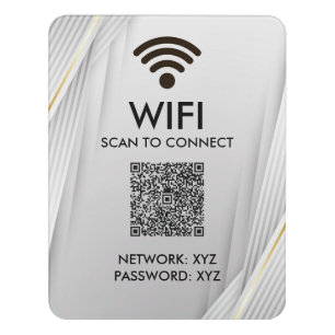 Elegant Wifi QR Code Scan To Connect Silver Gold Door Sign