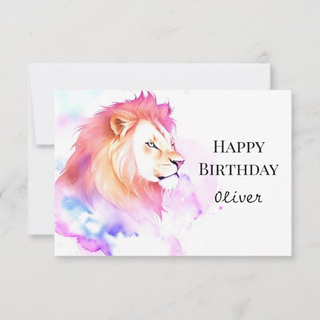 Elegant Wild Enchanted Lion Birthday Card (Front)