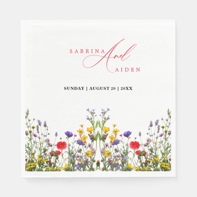 Elegant Wild Floral Blooming Garden Wedding Napkins (Front)