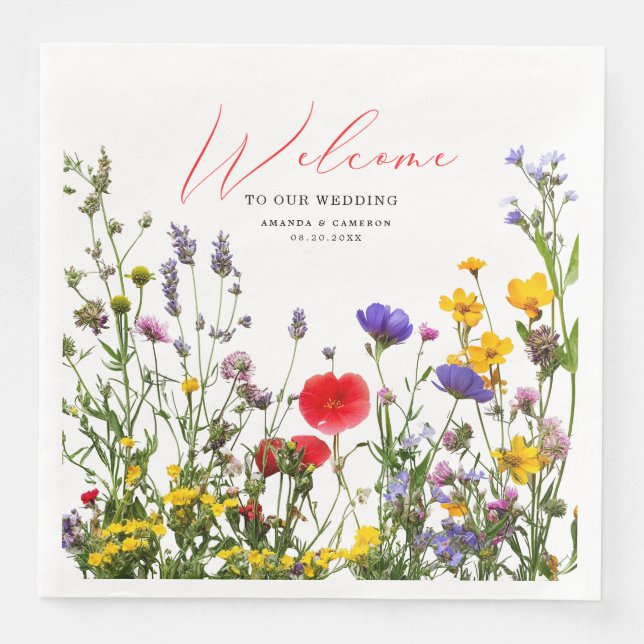Elegant Wild Floral Blooming Garden Wedding Paper Dinner Napkins (Front)