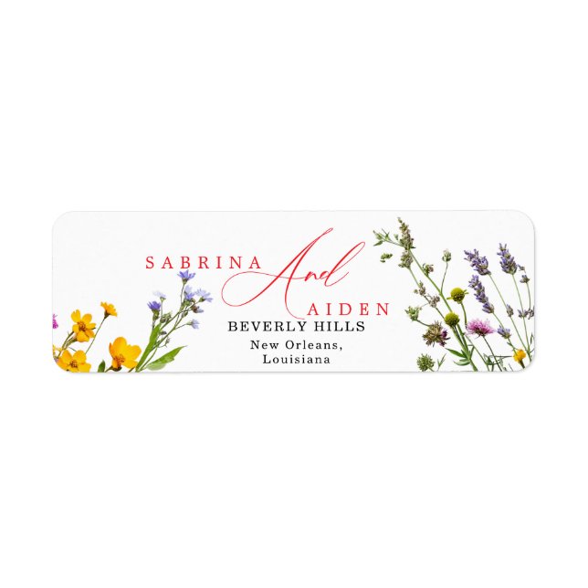 Elegant Wild Flower Blooming Garden Wedding Label (Front)