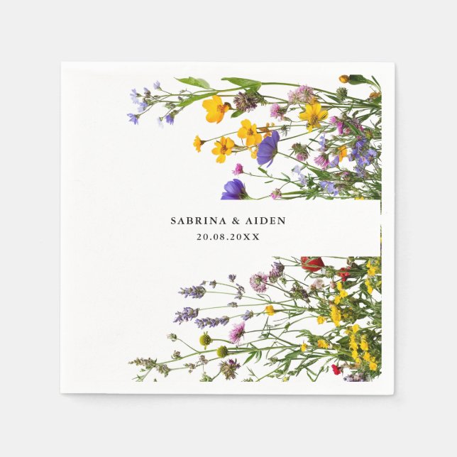 Elegant Wild Flower Blooming Garden Wedding Napkins (Front)