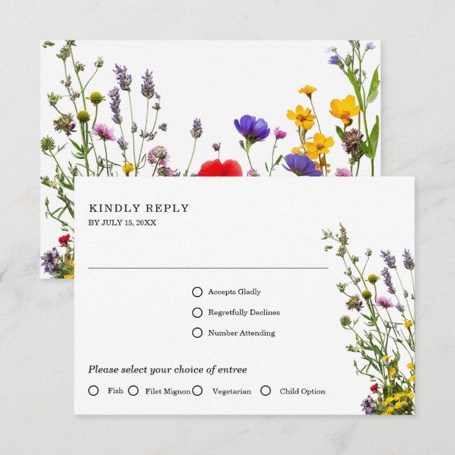 Elegant Wild Flower Blooming Garden Wedding  RSVP Card (Front/Back)
