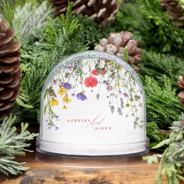 Elegant Wild Flower Blooming Garden Wedding Snow Globe (Winter)