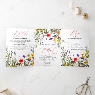 Elegant Wild Flower Blooming Garden Wedding Tri-Fold Announcement
