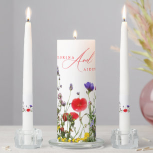 Elegant Wild Flower Blooming Garden Wedding  Unity Candle Set