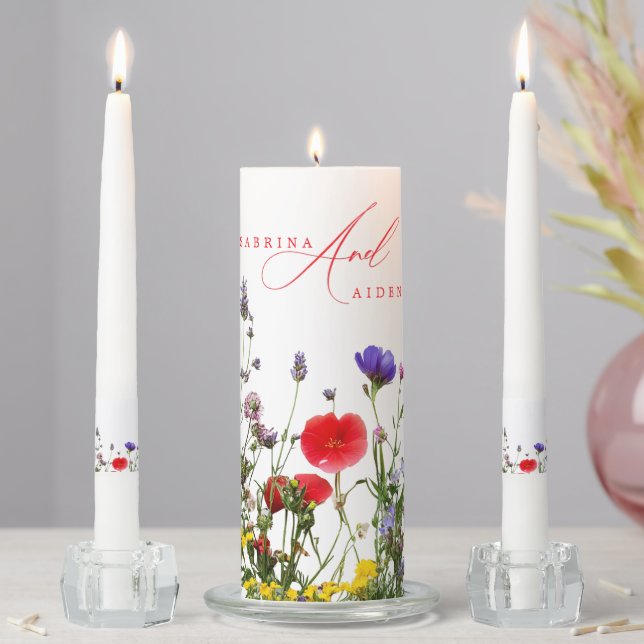 Elegant Wild Flower Blooming Garden Wedding  Unity Candle Set (In Situ)