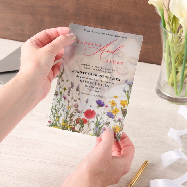 Elegant Wild Flower Blooming Garden Wedding Vellum Invitations (Handheld)