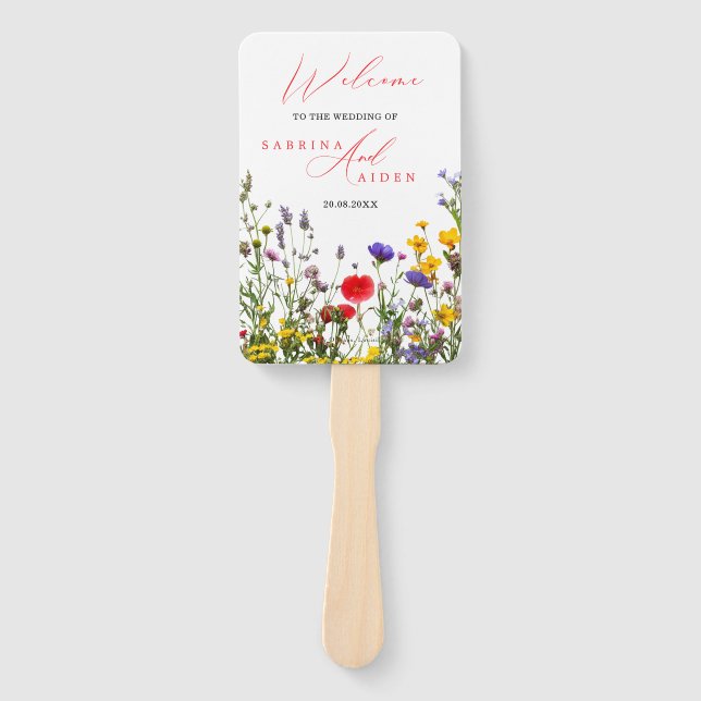 Elegant Wild Flower Blooming Wedding Program  Hand Fan (Front)