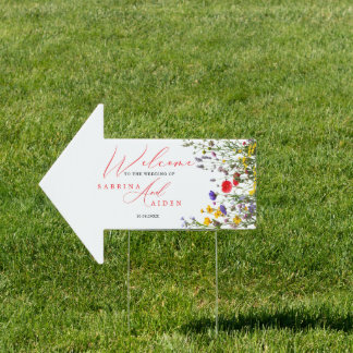 Elegant Wild Flower Blooming Wedding This Way Yard Sign